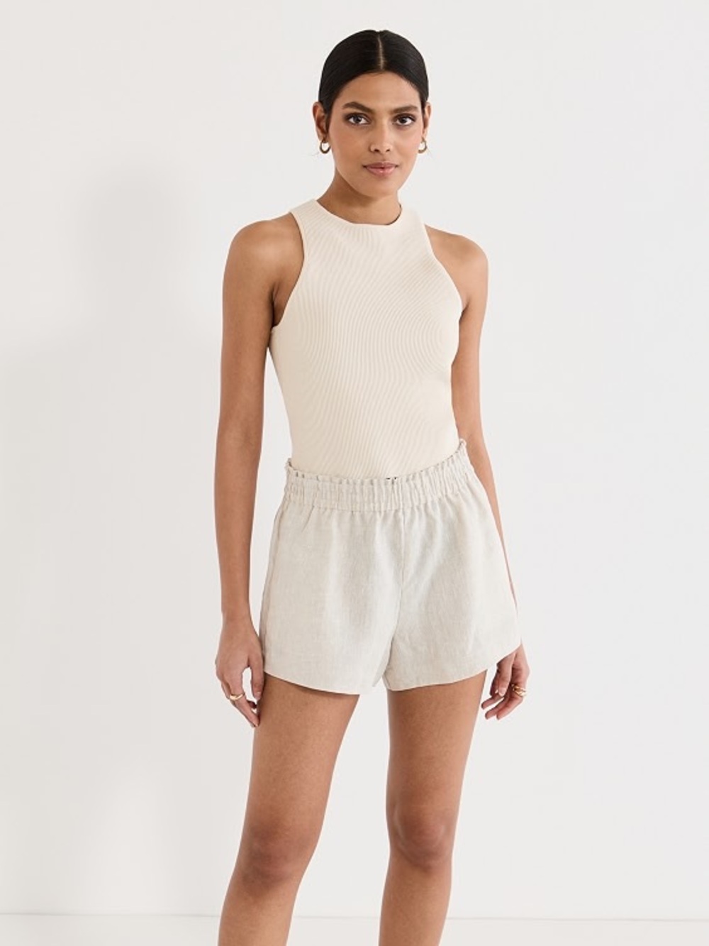 Reformation Mila Linen Short XL High Rise Natural Smocked Waist